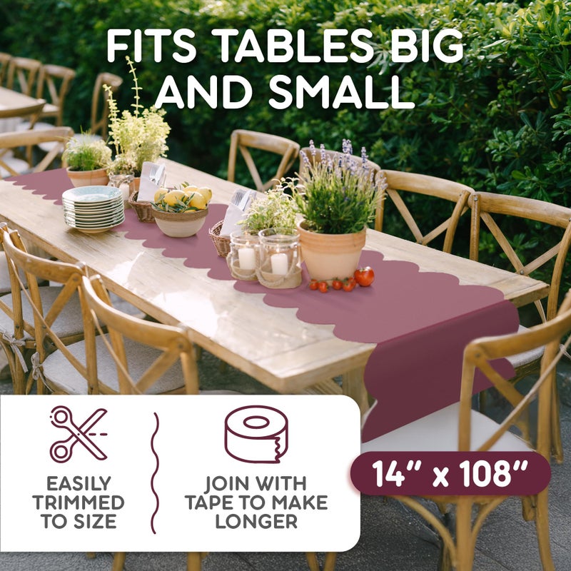 Swanoo Burgundy Plastic Disposable Table Runner. 5 Pack 14 x 108 inch. Scallop Table Runner Adds A Pop of Color to Your Party Table, by Swanoo - Image 5